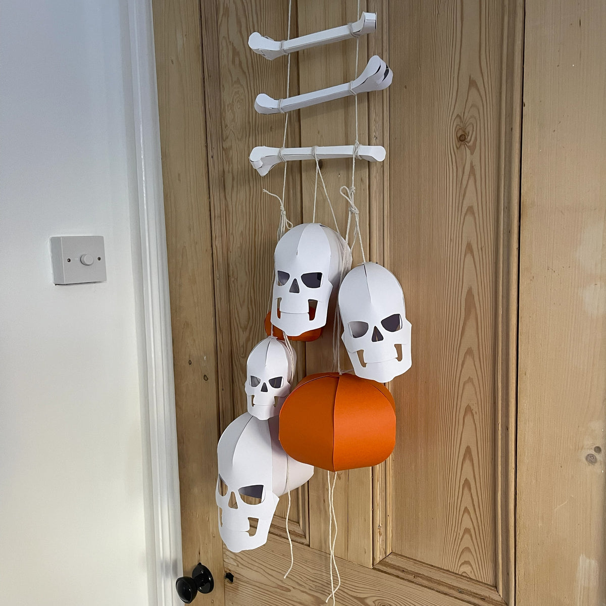 Hanging Skull, Bone &amp; Pumpkin Decorations Set | DIY Halloween Papercraft Templates | Instant Download