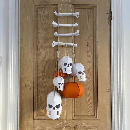 Hanging Skull, Bone &amp; Pumpkin Decorations Set | DIY Halloween Papercraft Templates | Instant Download