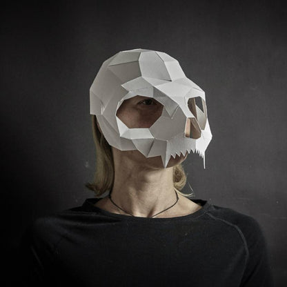 Cat Skull Mask | Wearable Paper Animal Sculpture | Instant Download