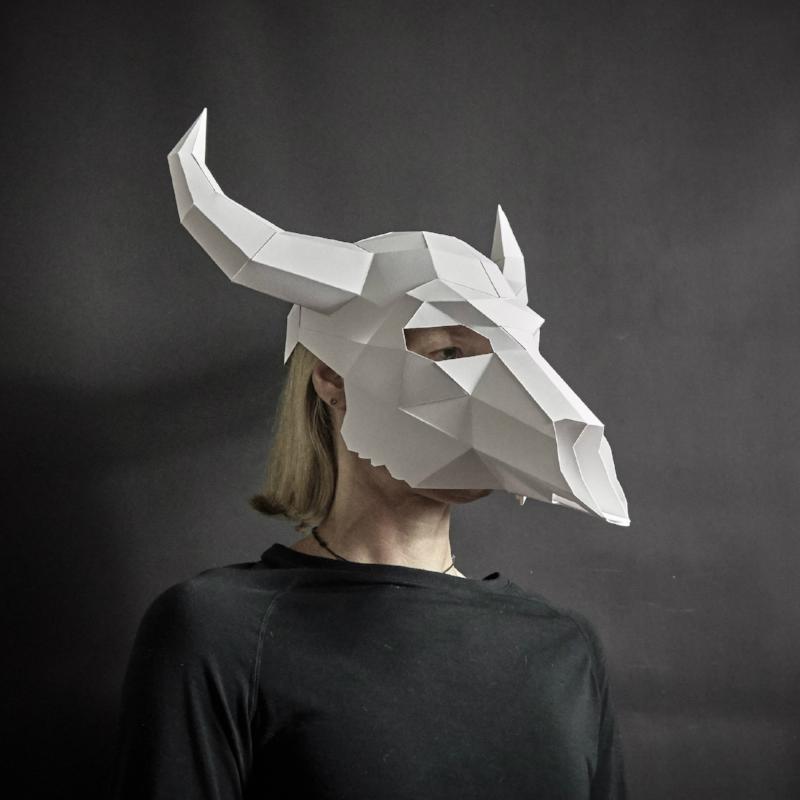 Bull Skull Mask | DIY Geometric Cardboard Mask | Instant Download