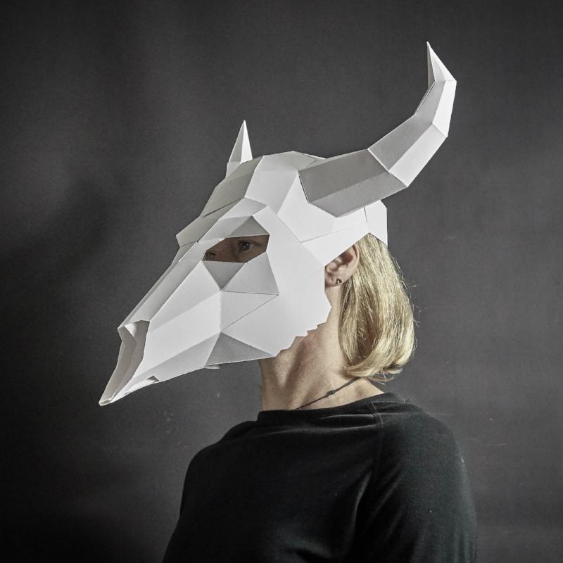 Bull Skull Mask | DIY Geometric Cardboard Mask | Instant Download - Wintercroft-
