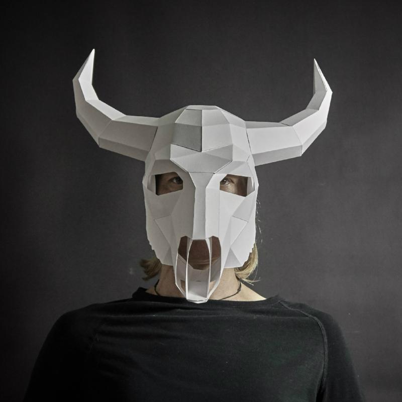 Bull Skull Mask | DIY Geometric Cardboard Mask | Instant Download