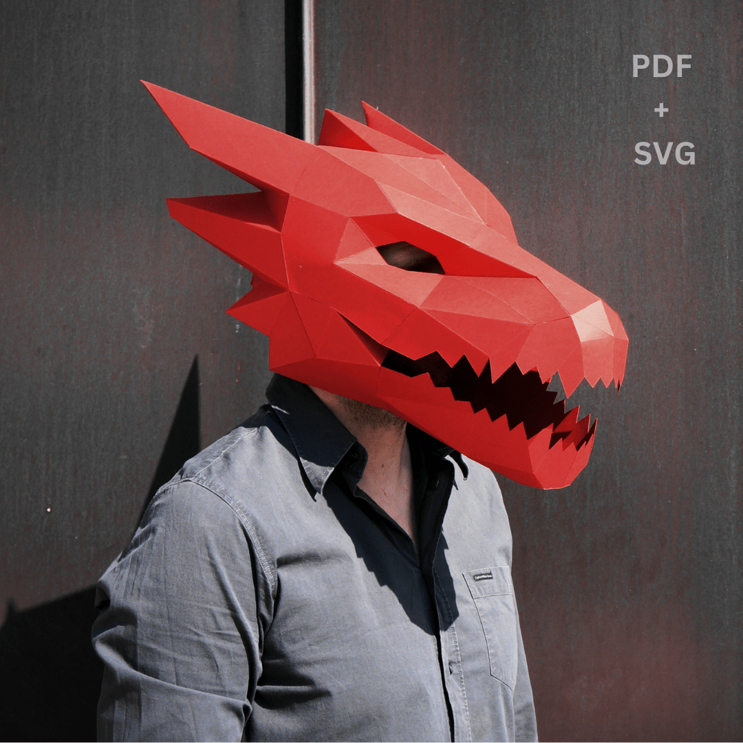 Dragon Mask with Optional Claws | Low Poly Papercraft Bundle | PDF/SVG - Wintercroft-Mask