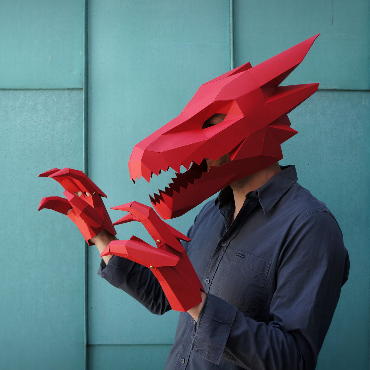 Dragon Mask with Optional Claws | Low Poly Papercraft Bundle | PDF/SVG - Wintercroft-Mask