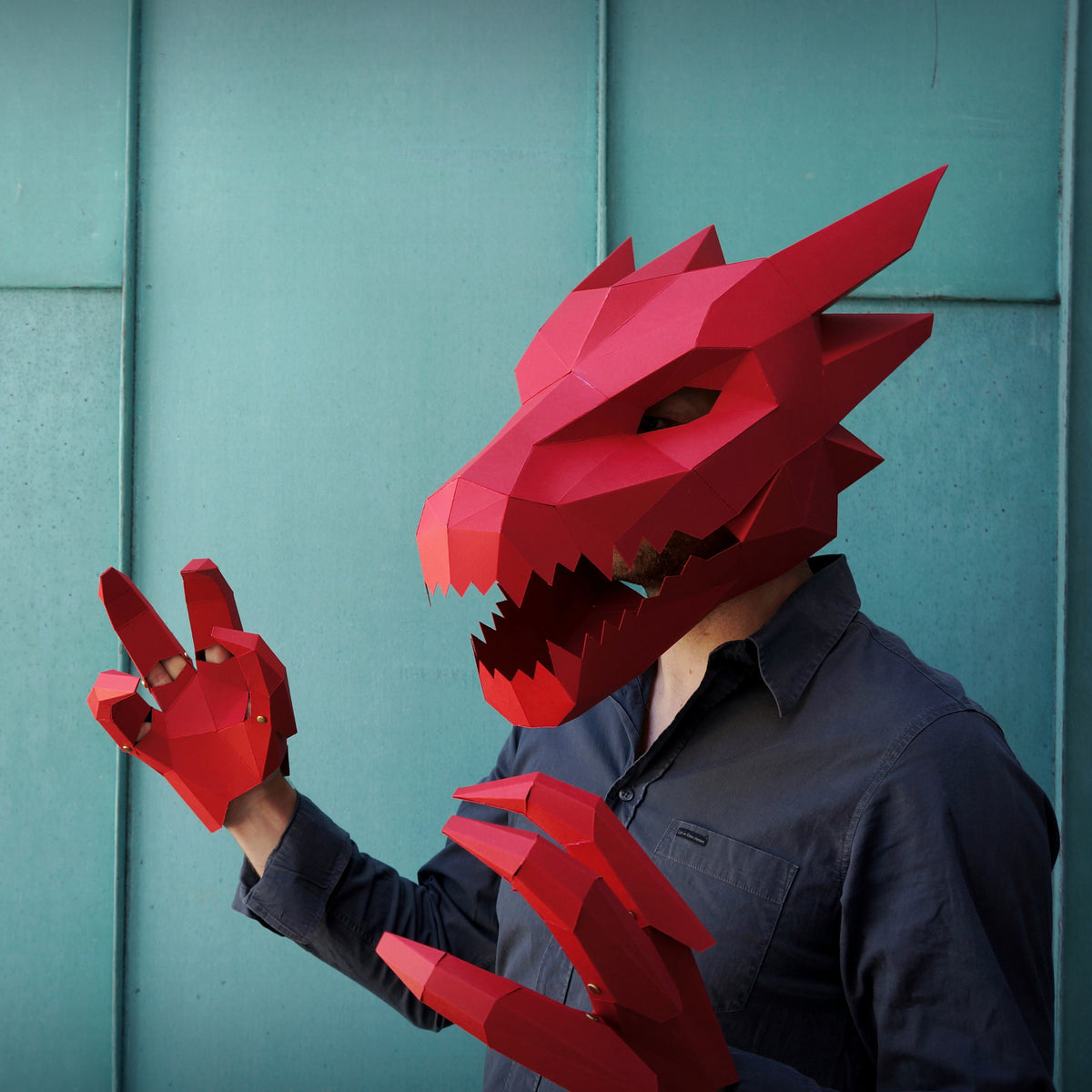 Dragon Mask with Optional Claws | Low Poly Papercraft Bundle | PDF/SVG - Wintercroft-Mask