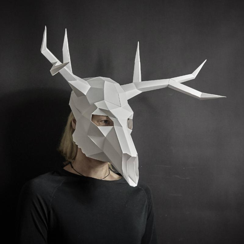 Deer Skull | Geometric Cardboard Mask | Instant Download - Wintercroft-Mask